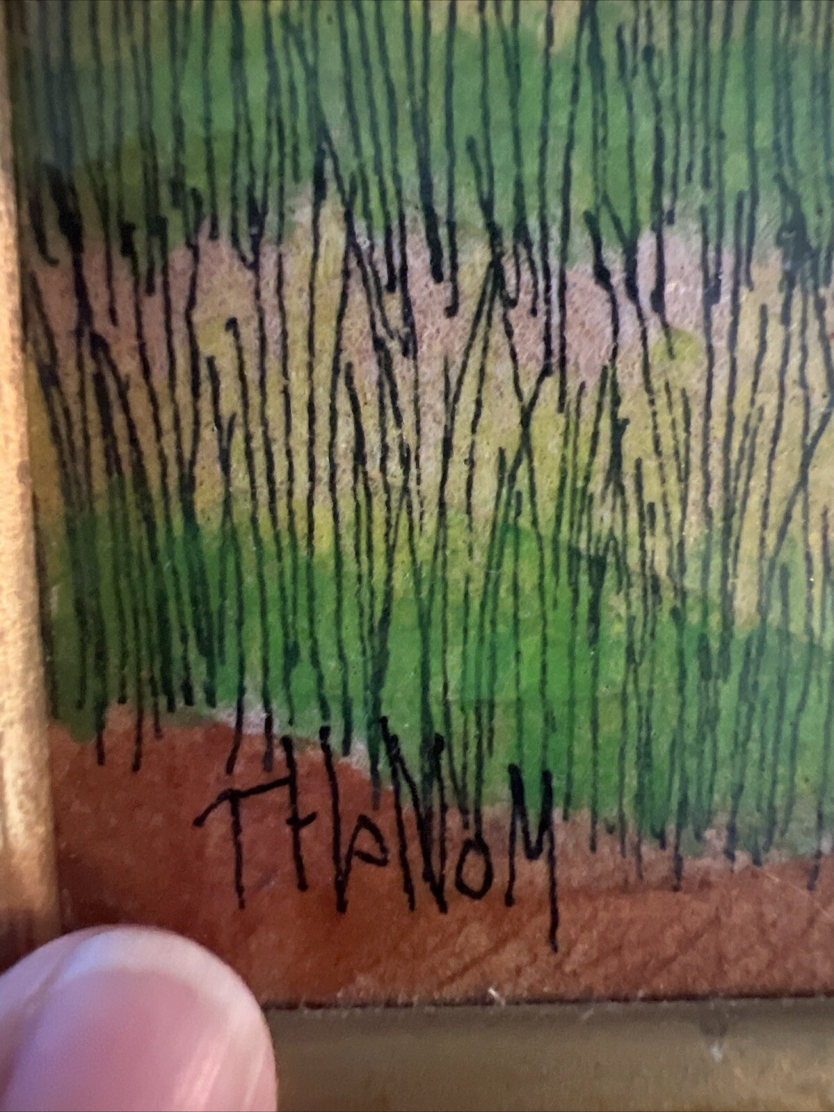 Asian Thai Expressionist Leaf painting-Artist Thanom-Vintage-MCM