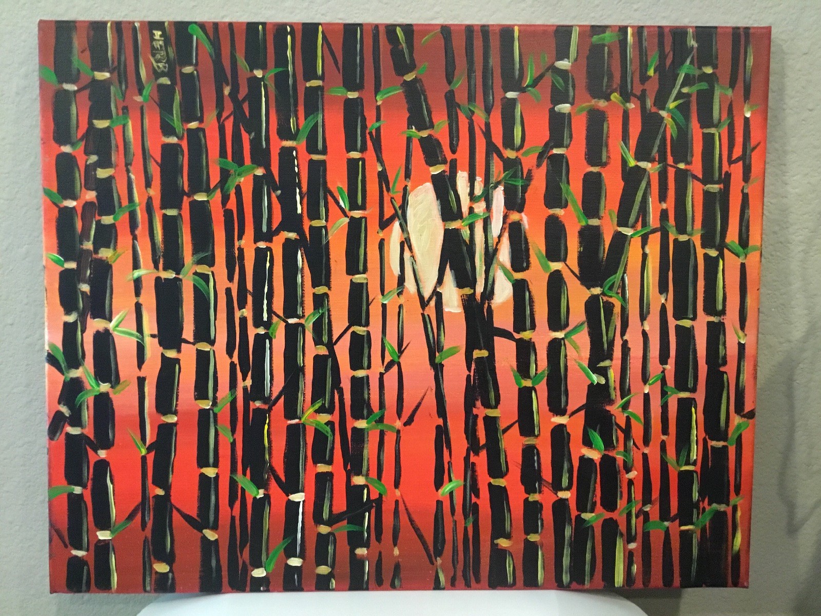 Bamboo With Sun Setting On Canvas By Herb Kreutzer