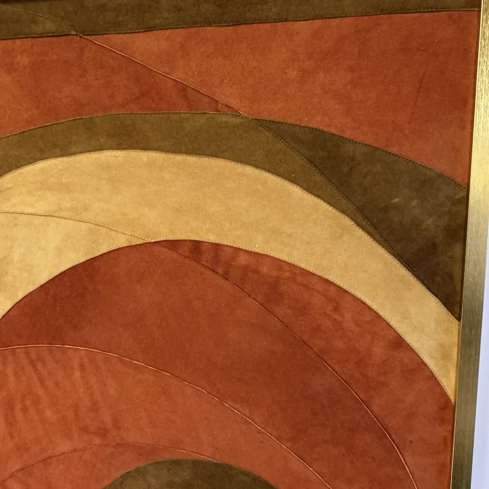 Vintage Mid Century Suede Leather Geometric Abstract Art Signed M. Lavit 30×30