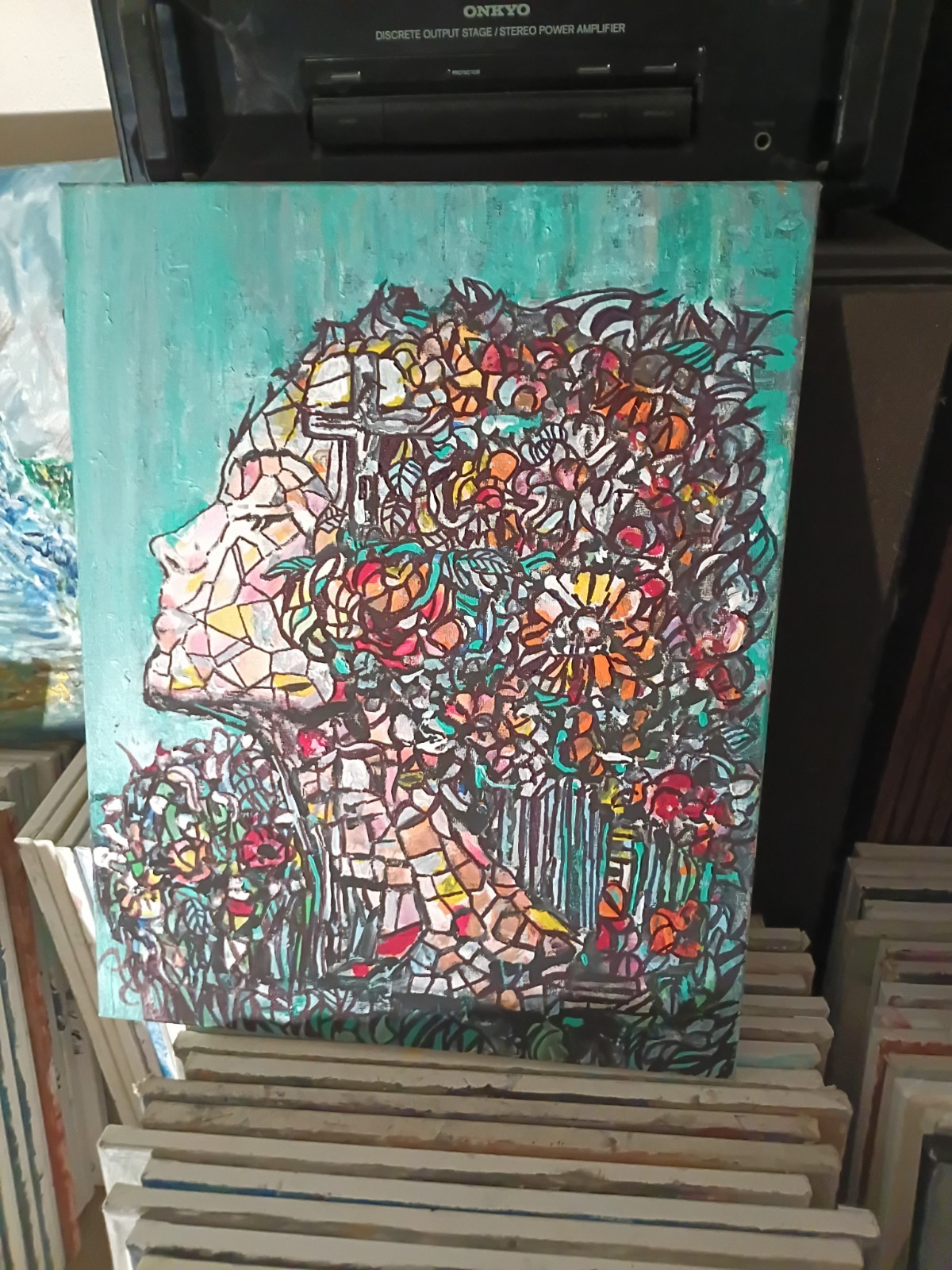 Mosaic Woman Oil On Canvas Art by Mikenesloney 16×20 New