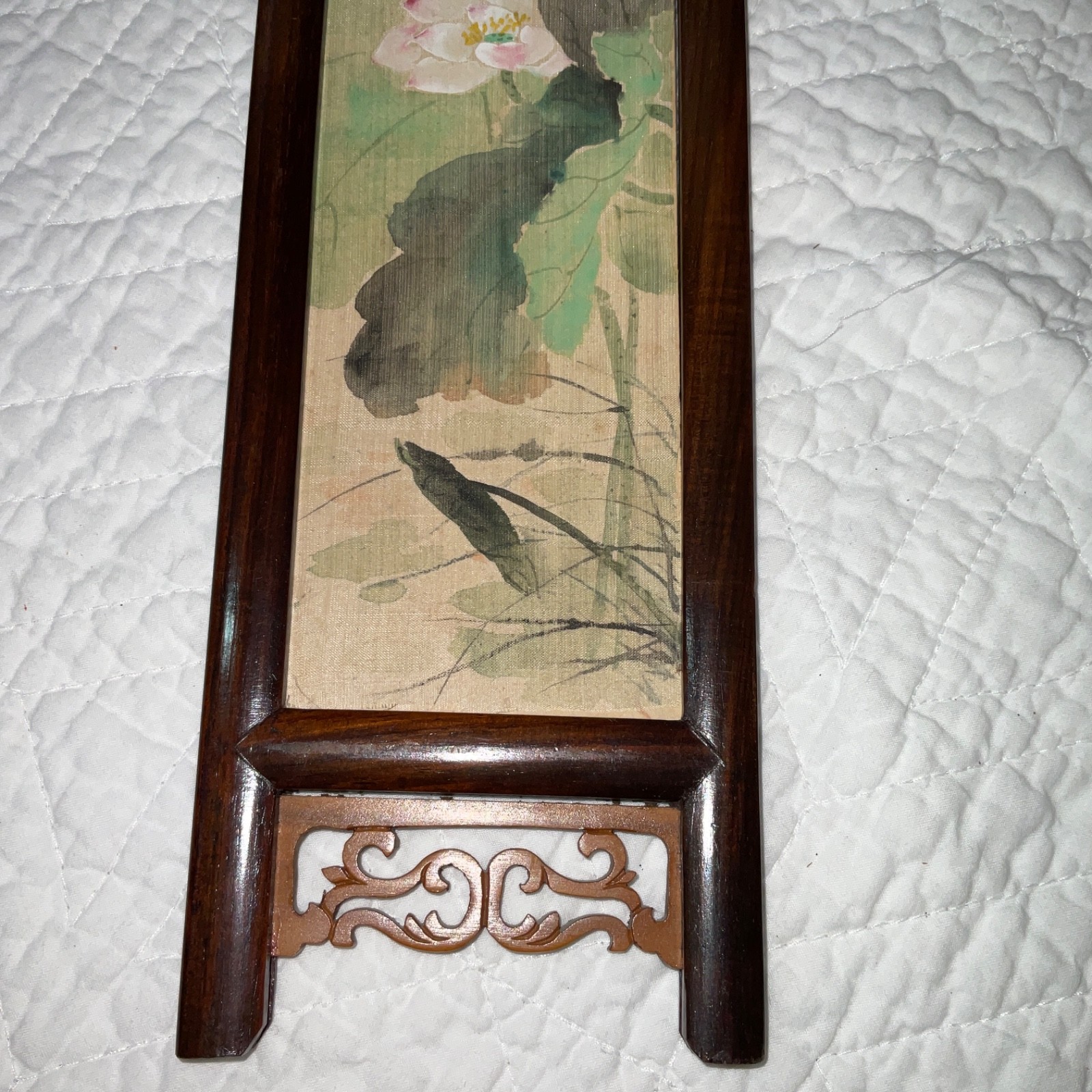 Small two sided Asian painting, original handpainted, flowers, floral birds