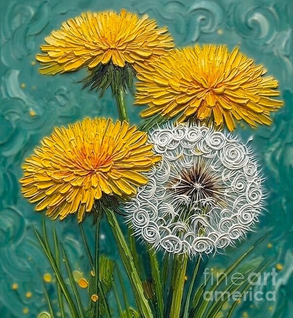 new handmade Painting on 14″*14″ canvas Dandelions Against Turquoise by Wendy