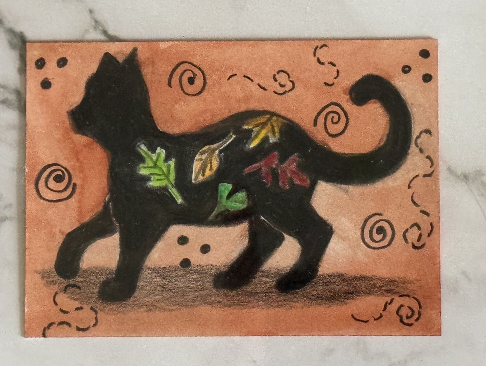 Aceo Original Art Trading Card, Autumn Purrs, cat kitty, Art By Sommer Rayn