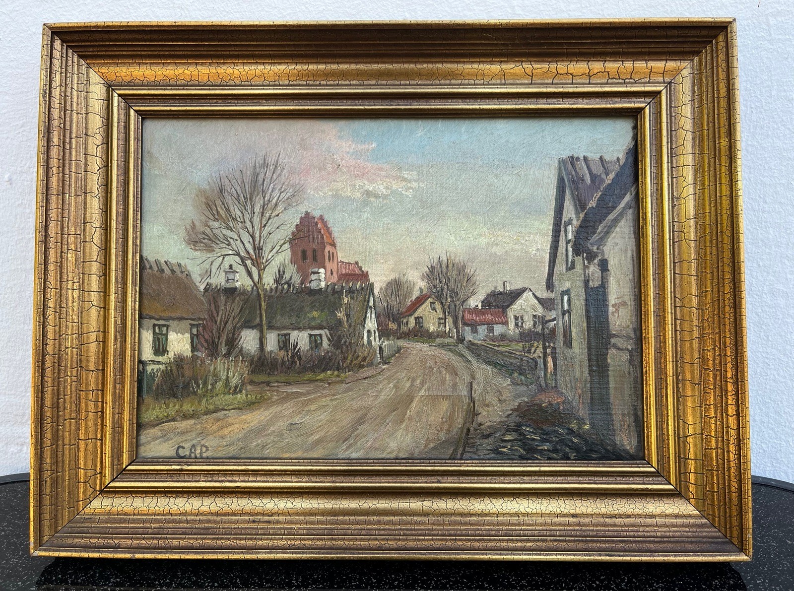 Impressionist Idyllic Village Landscape in Denmark Oil Painting 44.5x34cm