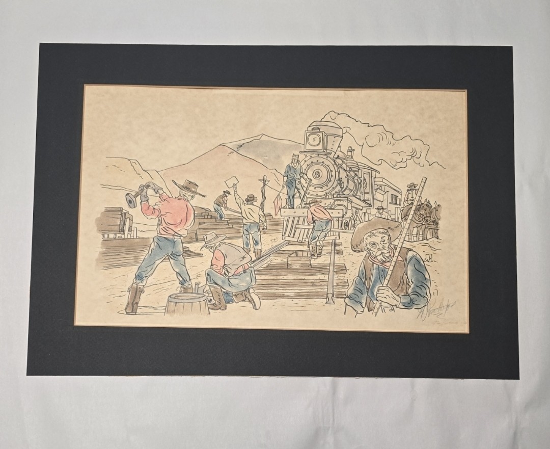 Original Western Railroad Construction Steam Locomotive No 8 Signed Watercolor