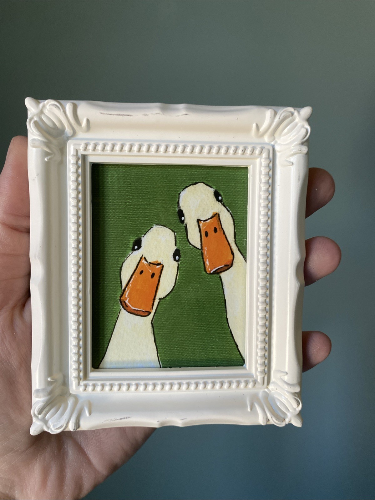 PRINT Goose Duck Farm Animals Cute,funny, Painting,framed,miniature,small,mini
