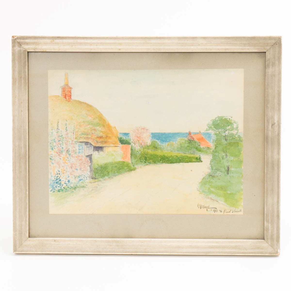 Signed C. M. Ward 1917 Watercolor Massachusetts Landscape Framed 16.5″ x 13.5″