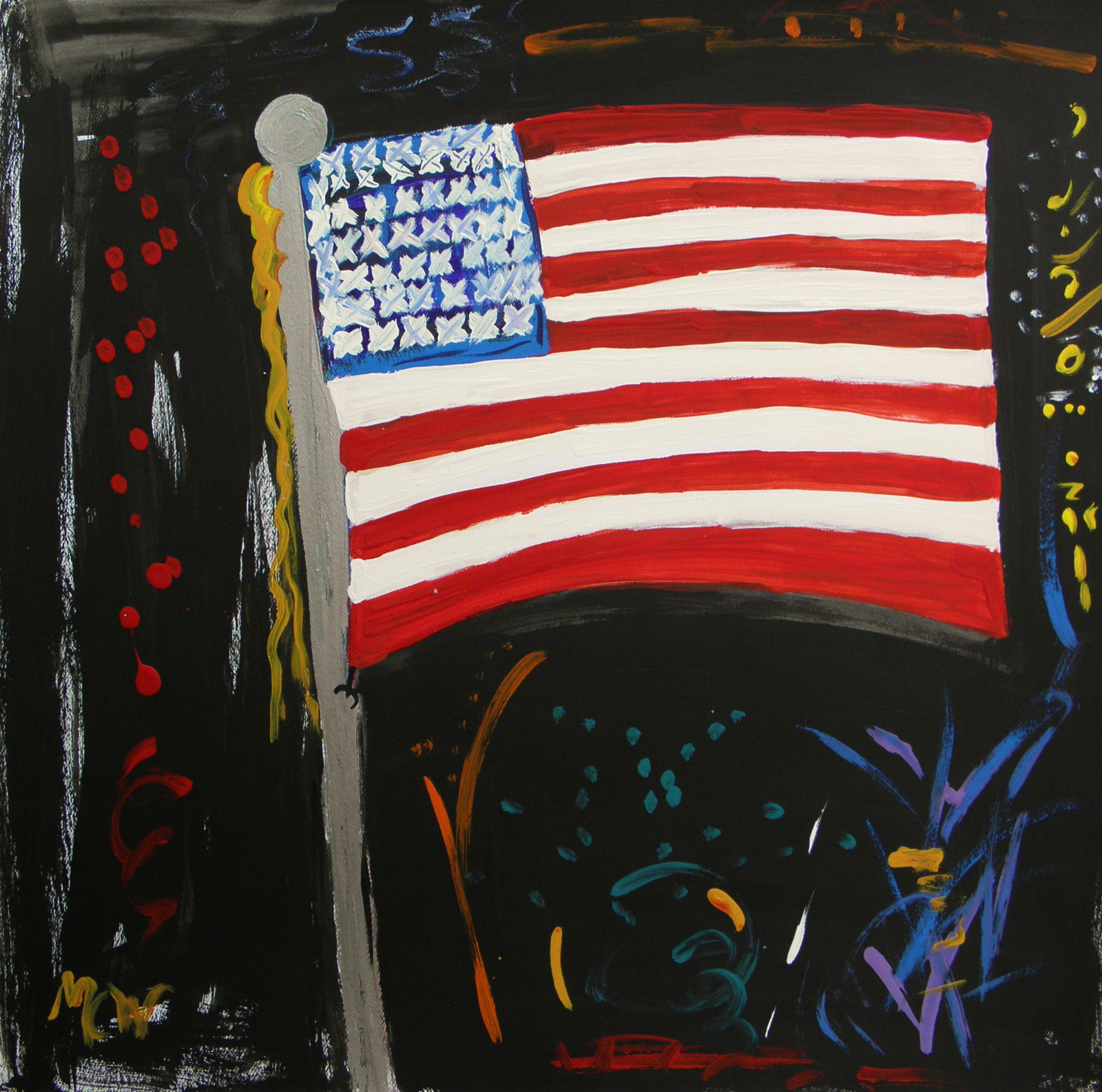 USA FLAG OUTSIDER Folk art Naive Mary Carol MCW Expression Our United States