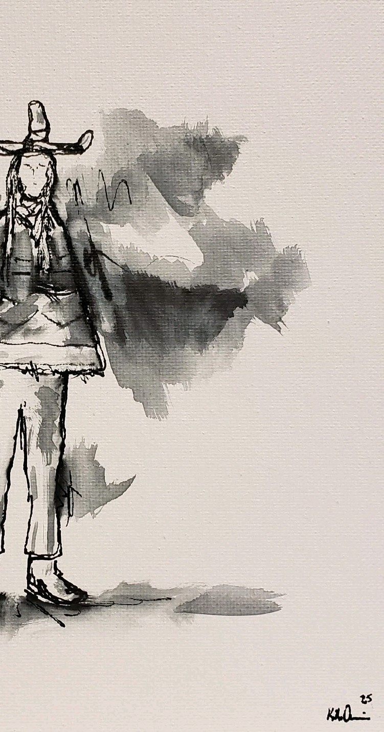 Original Modern Minimal Black And White Figurative Ink Painting By K.A.Davis