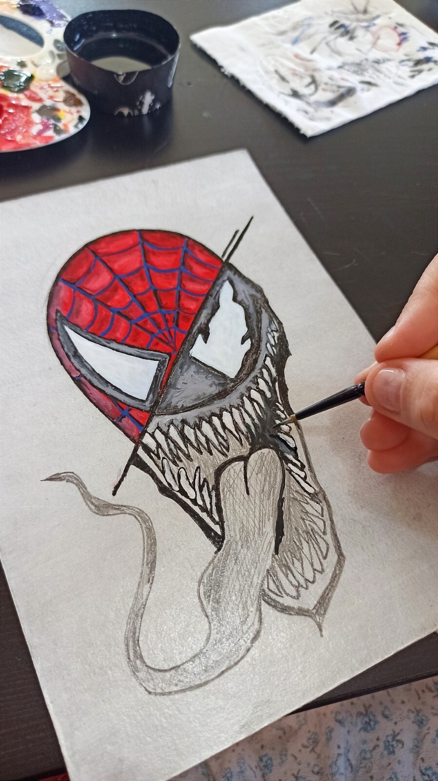 Venom Spider-man Painting Impasto Acrylic Oil Original Art