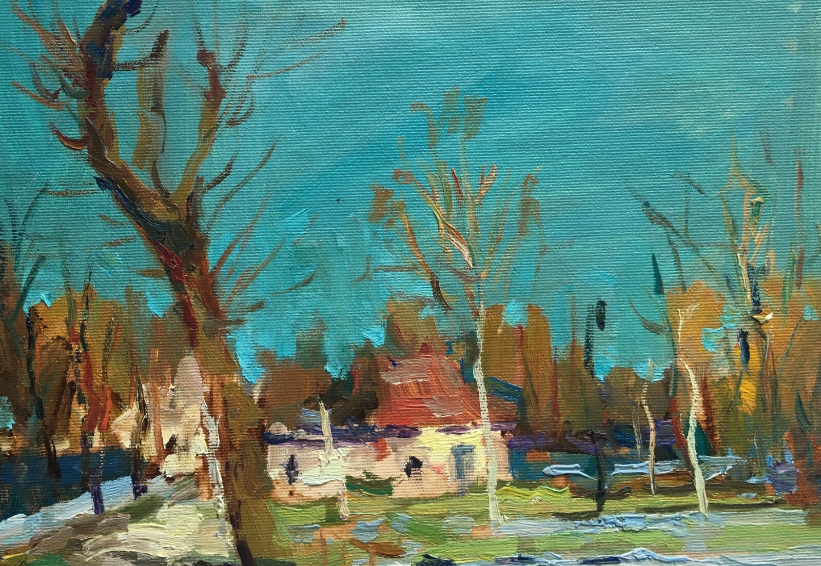 Oil painting Street Ukrainian painter Cardboard Unframed Decor original art