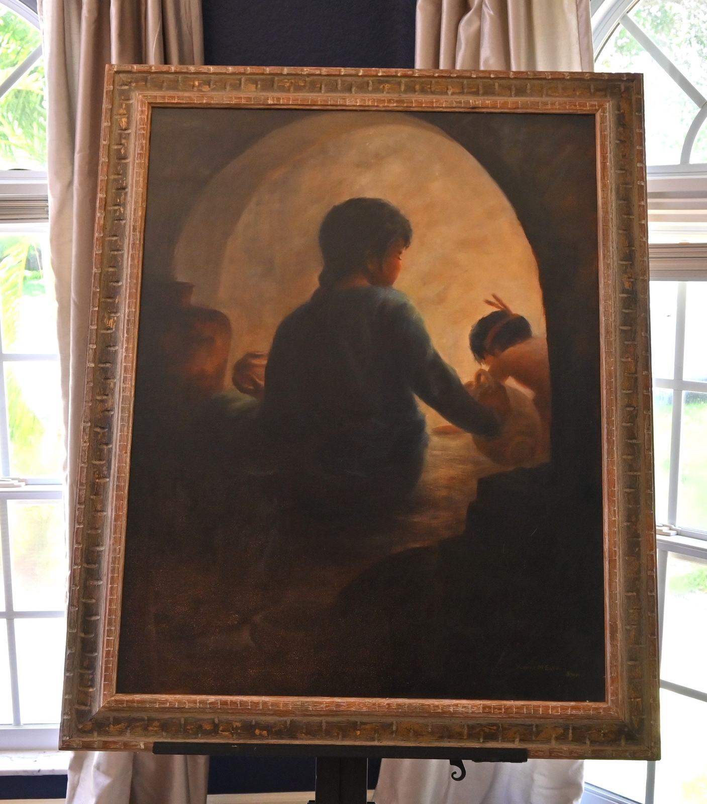 Yvonne M Earp (20th C) ‘The Apprentice’ Large Framed Original Oil- 42 x 34 inch