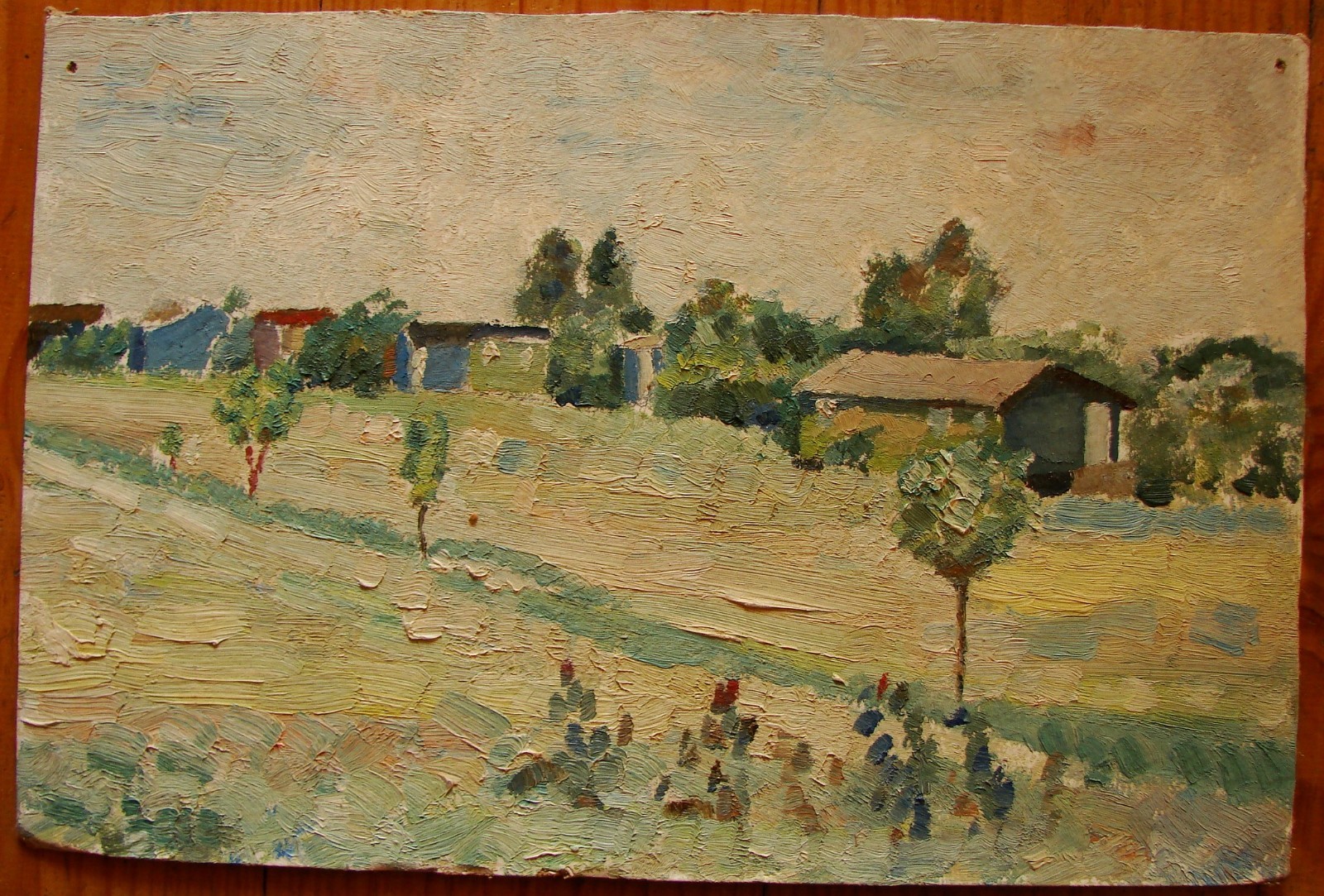 Ukrainian Soviet USSR oil painting postimpressionism modernism trees house