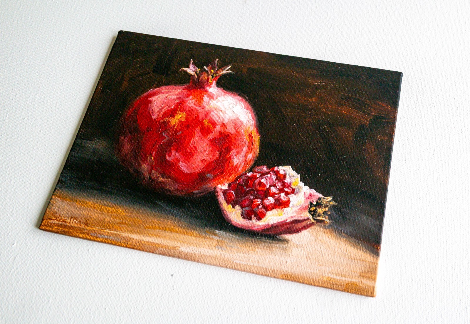 Pomegranates 8″ by S.Lee Mark – Still life oil painting Fruit Home Décor art