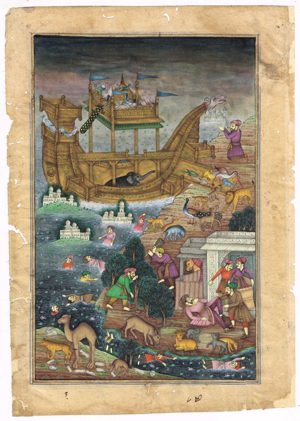 Mughal Miniature Painting Of Noah’s Ark Vintage Finest Art On Paper 8×11 Inches
