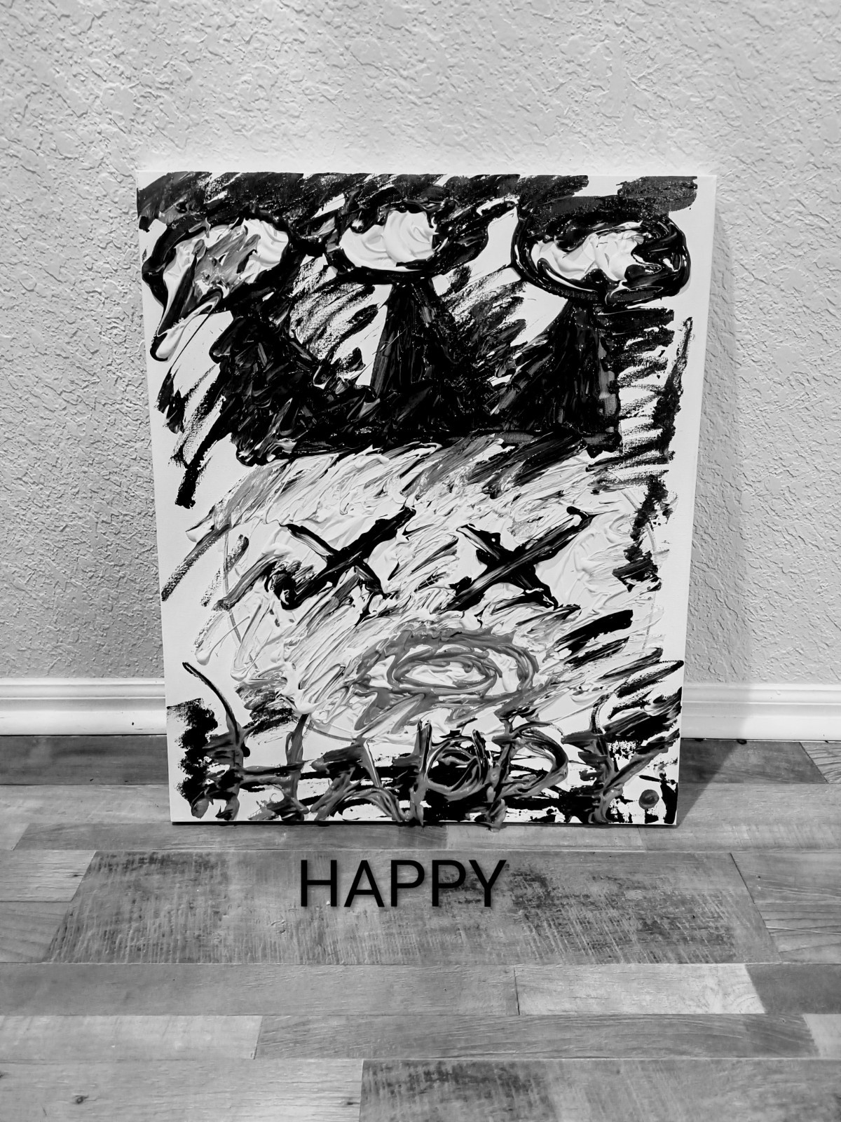 Trey Coppland, HAPPY, Abstract Face Acrylic Painting, 20+24 in, 2026, Signed