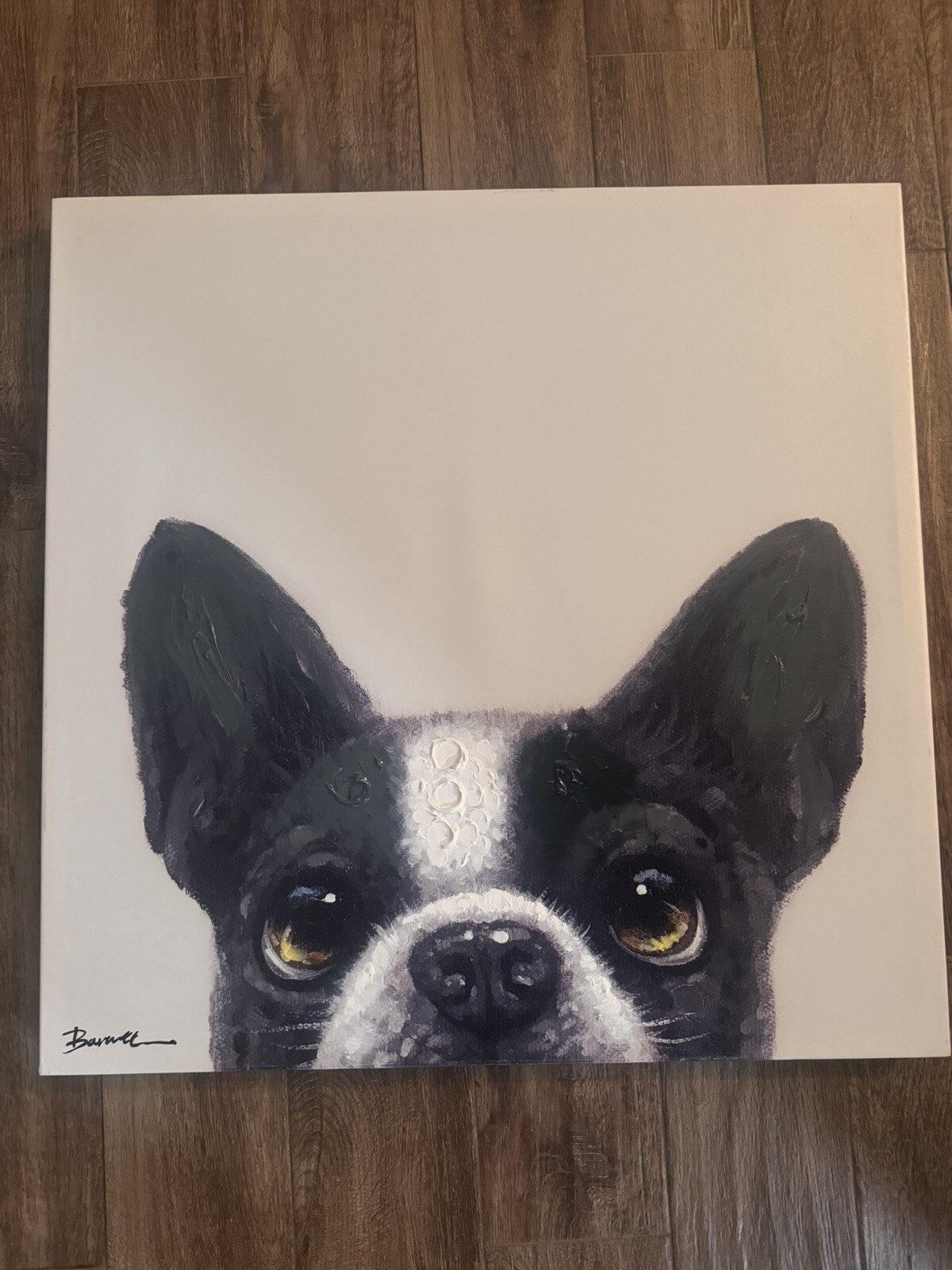 LARGE Frenchie French Bulldog Boston Terrier Dog Painting Canvas Barnett 28” Vtg