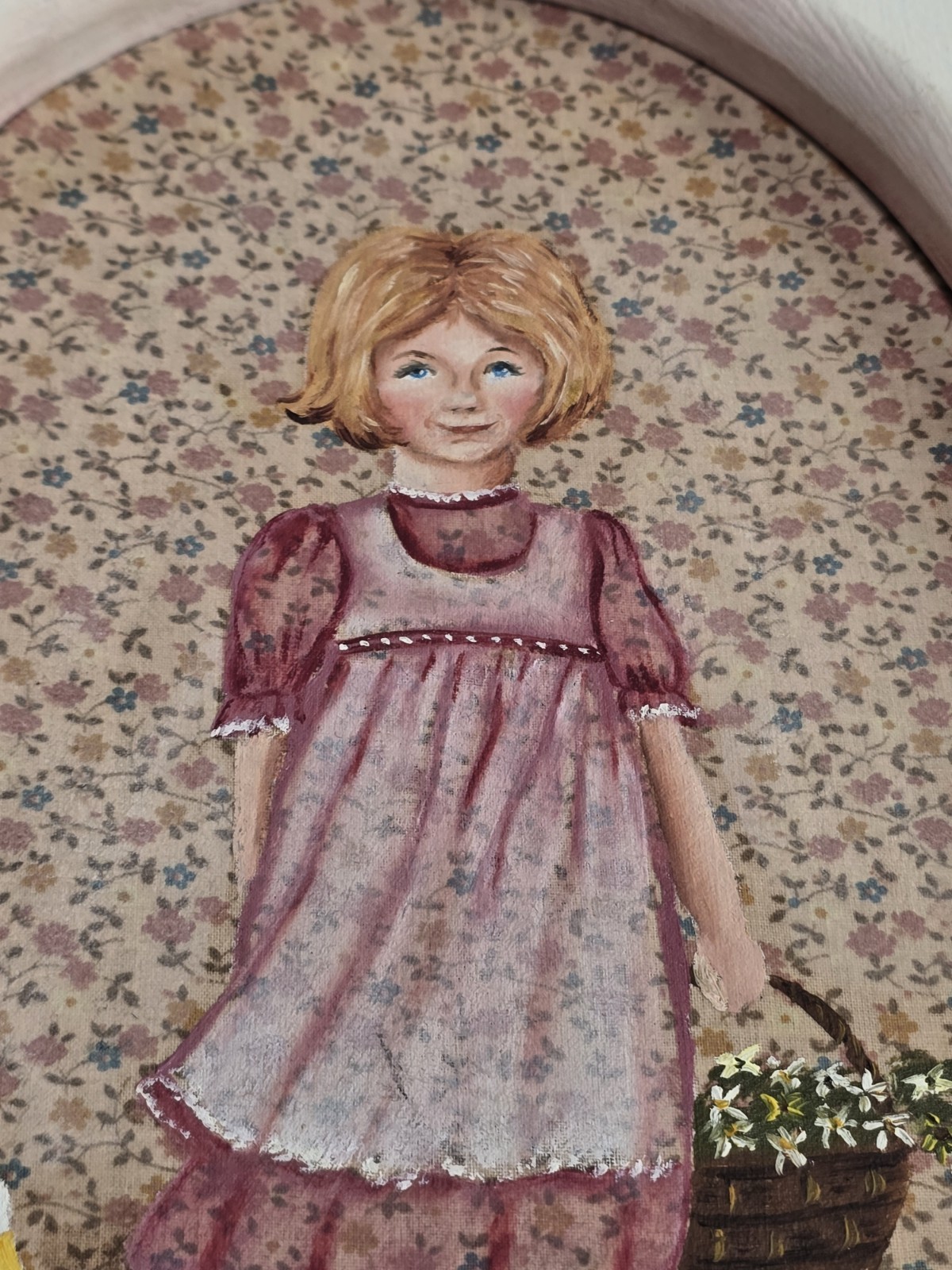 Vintage Oil On Wood Framed Prairie Girl With Geese Signed Cottagecore Painting