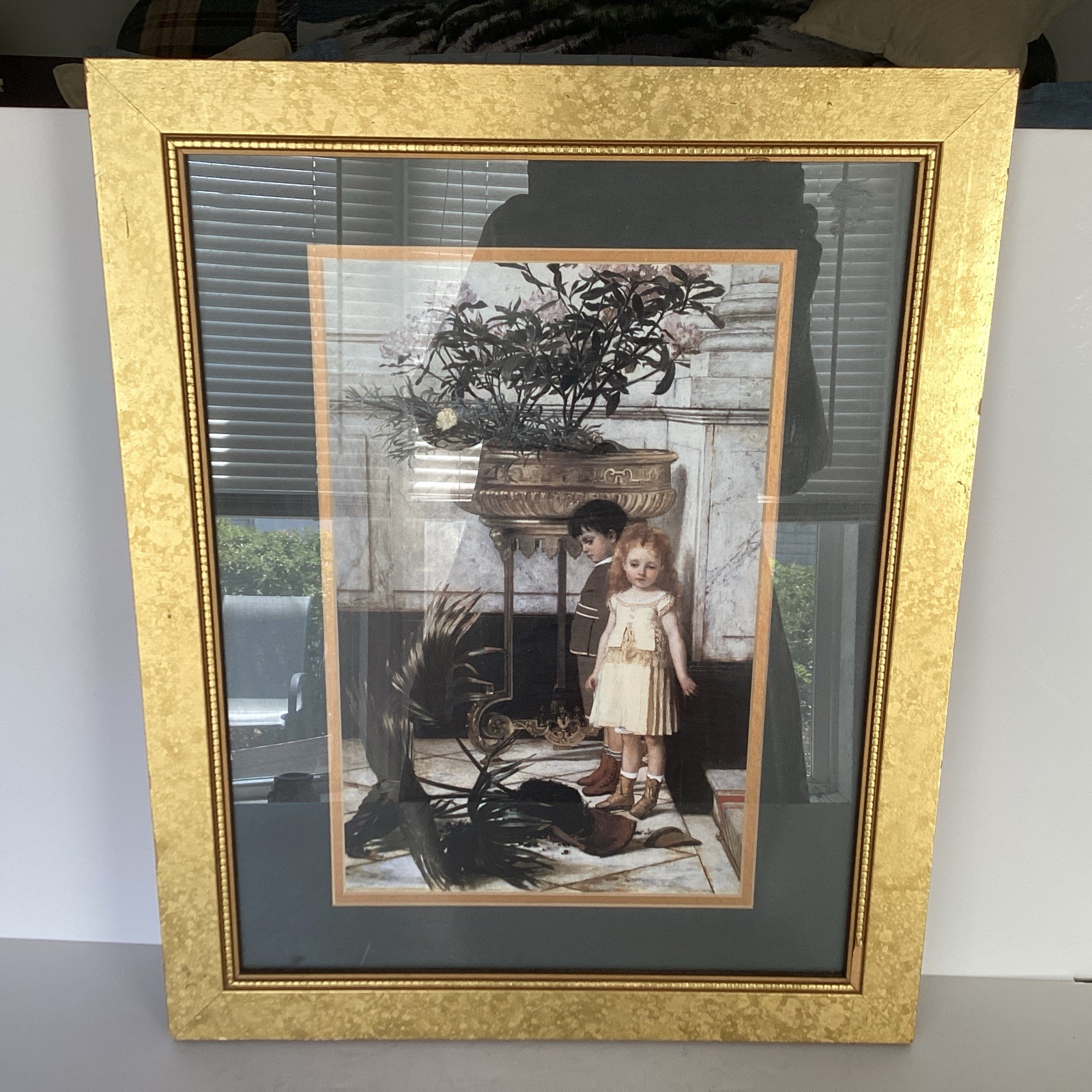 Jan Verhas “The Broken Flower Pot” Framed Print 20×17 Vintage Gold Frame