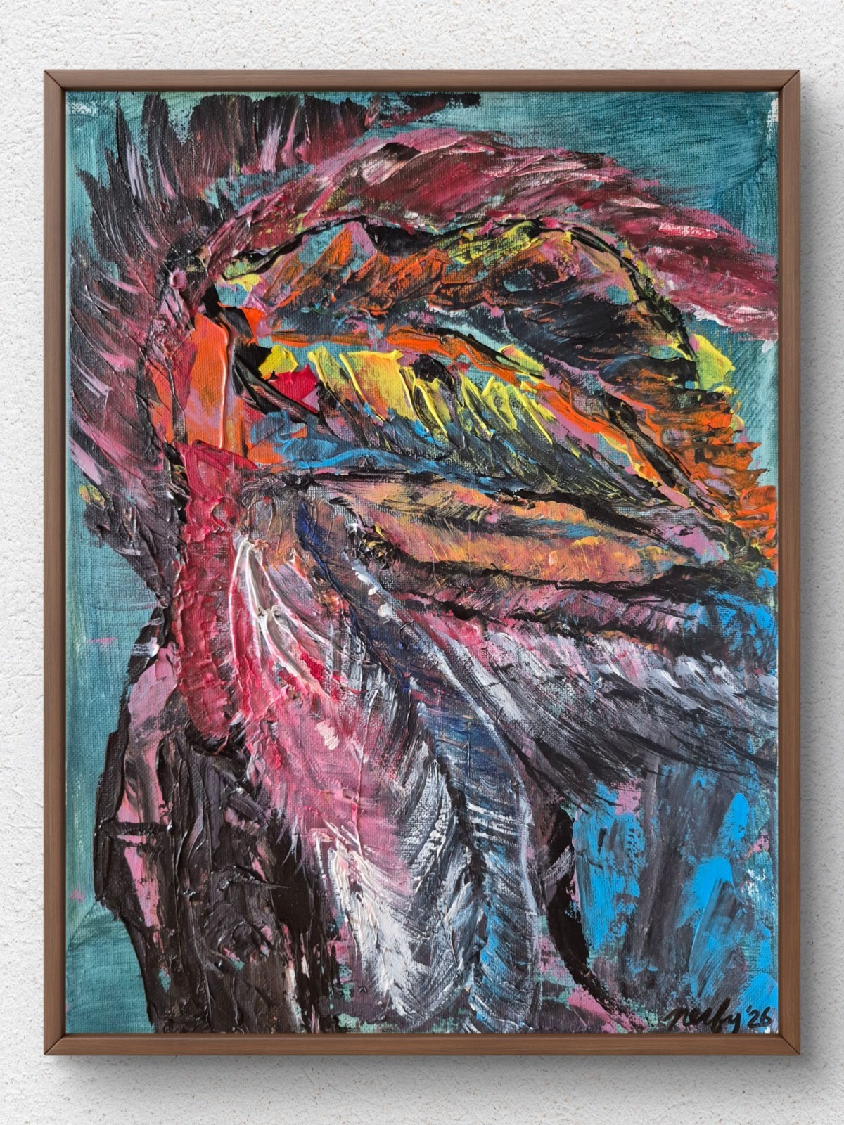 Original Expressionist 11×14 Headdress Acrylic Canvas Signed Colorful Home Decor