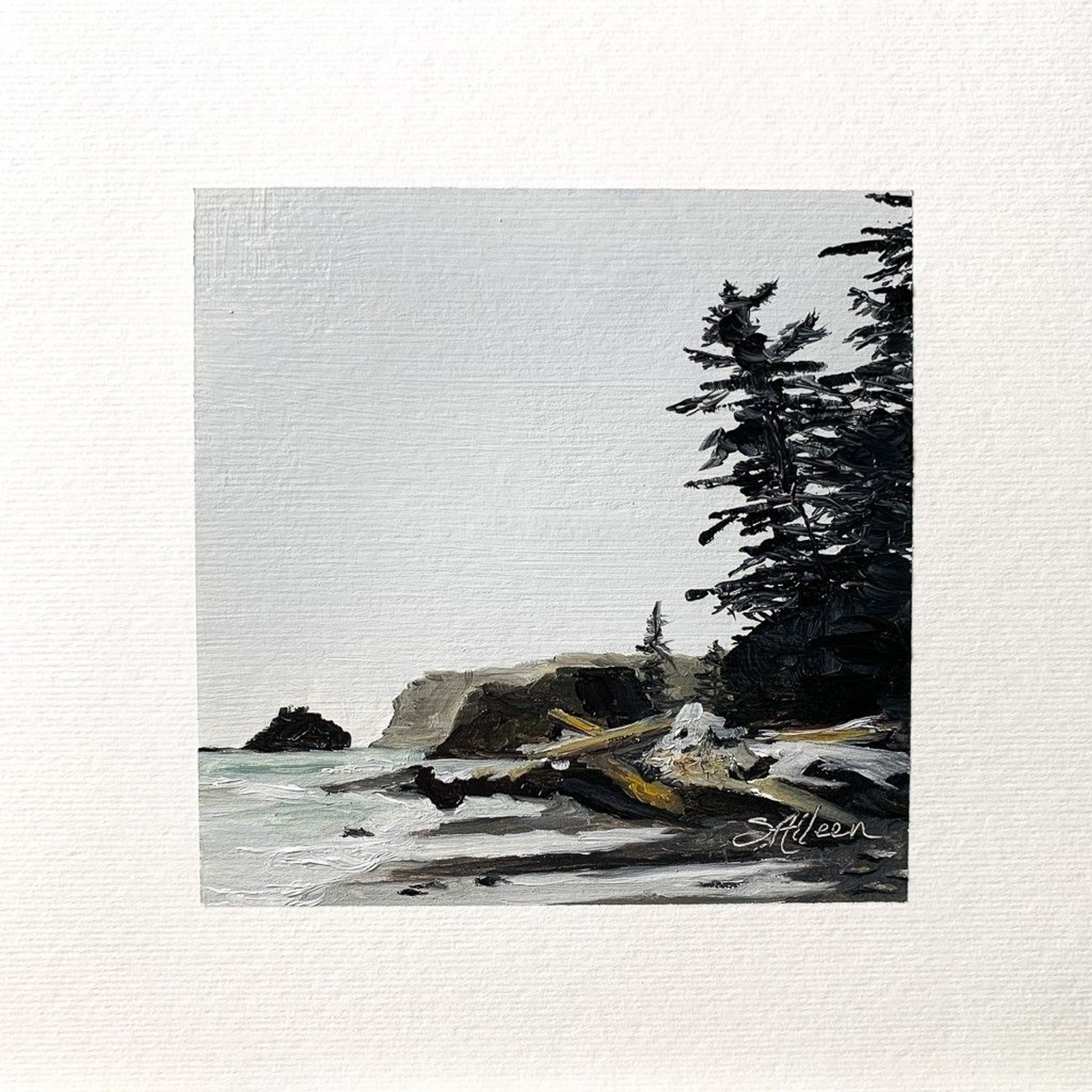 8×8 PNW Original Oil Painting Landscape Pacific Ocean Olympic Beach Art Signed