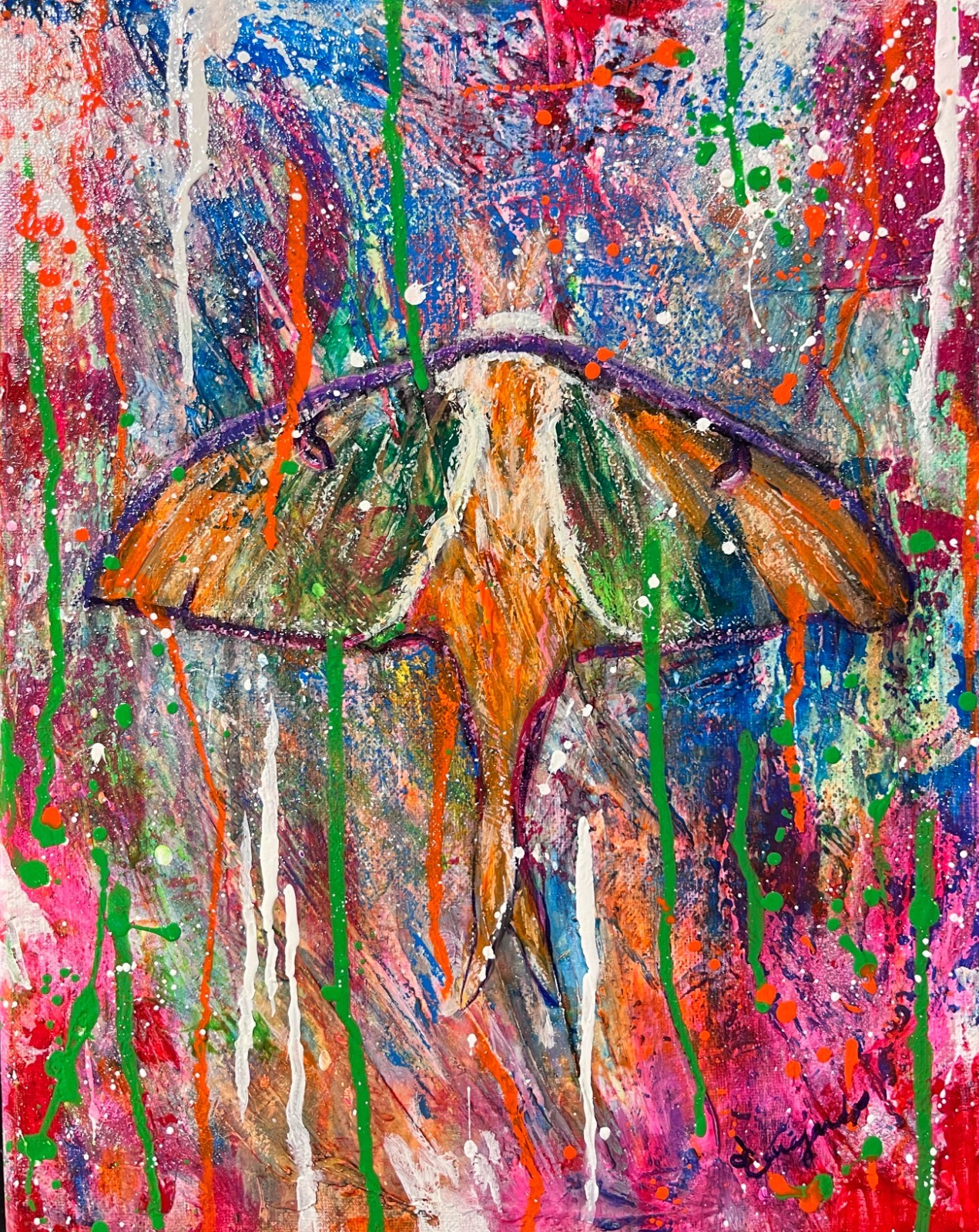 GUAJARDO Original Expressionism Colorful Moth 14X11 Canvas Signed Art