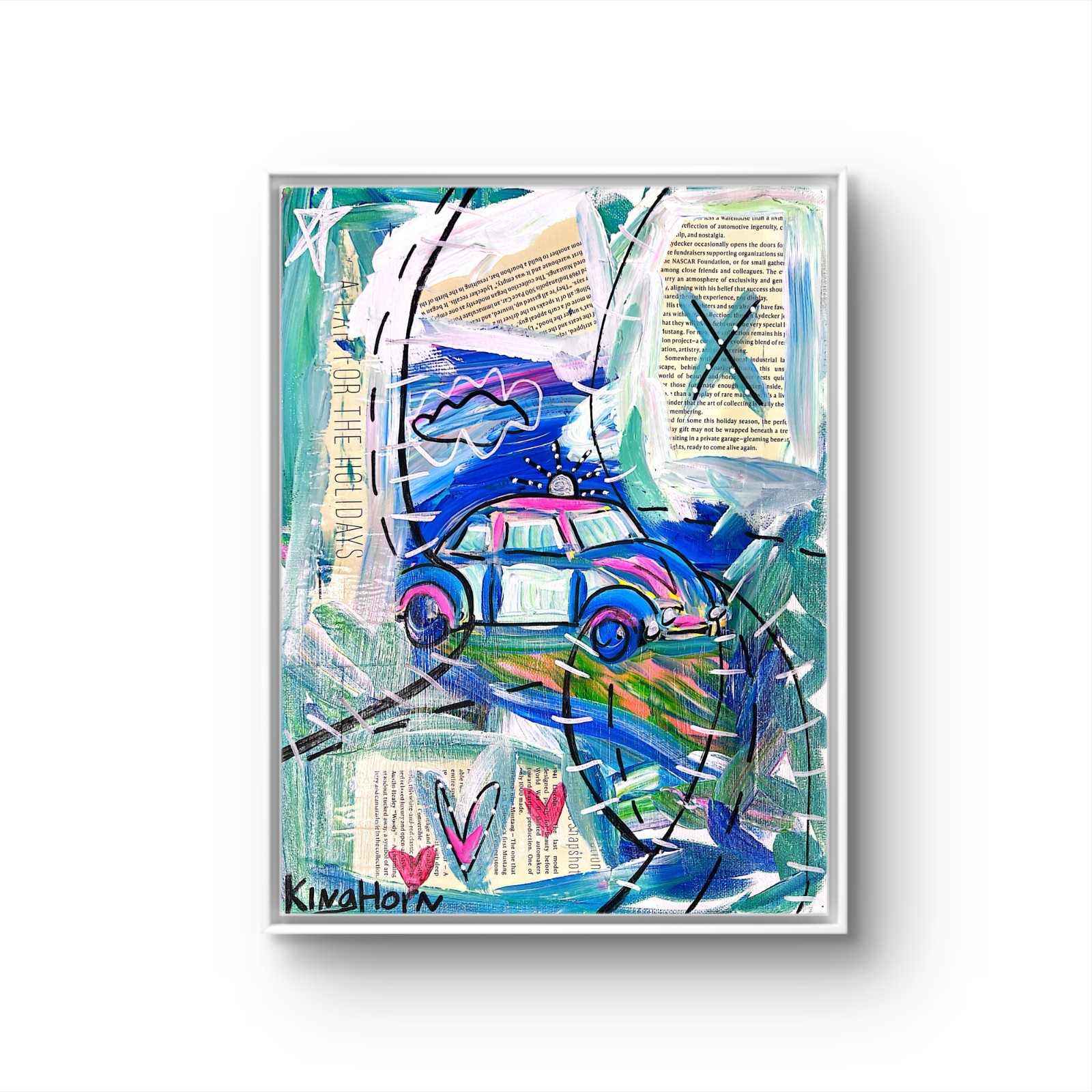 Kinghorn Original Painting On Canvas 11″ X 14″ Mixed Media Volkswagen Car