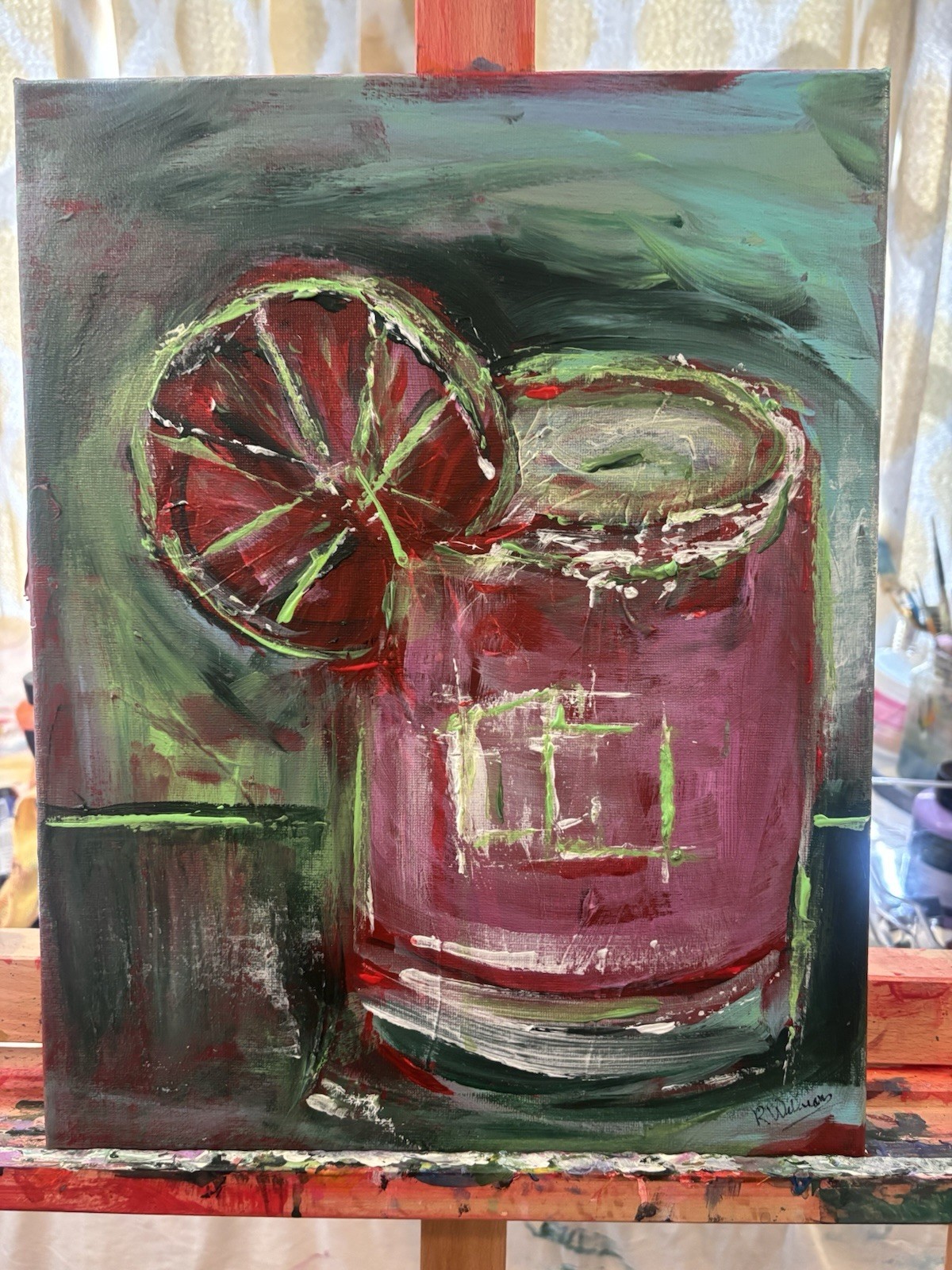 Original Art Signed 11×14 Expressionism Canvas Painting Cocktail F30