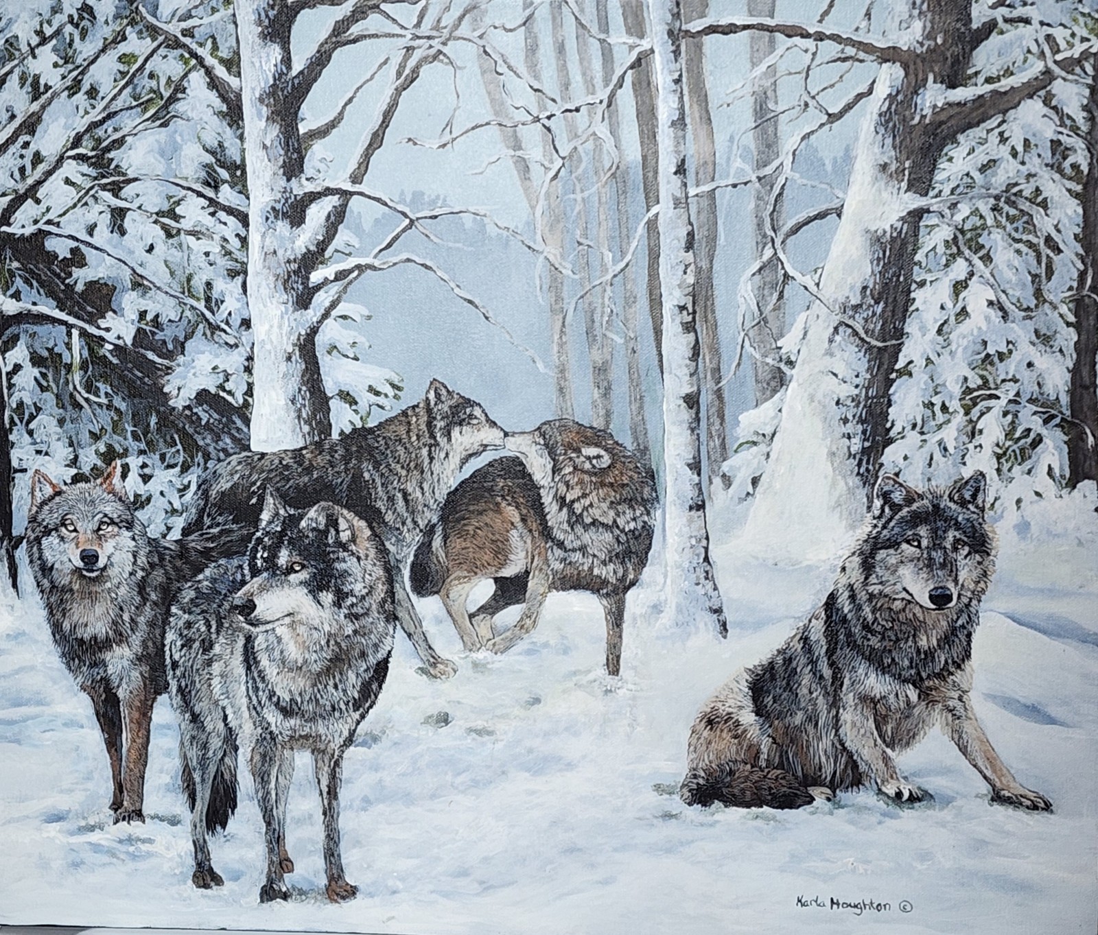 Wolves Acrylic Painting 20×24×1.5 Realistic Art Wildlife Snow Wolves Art Gifts