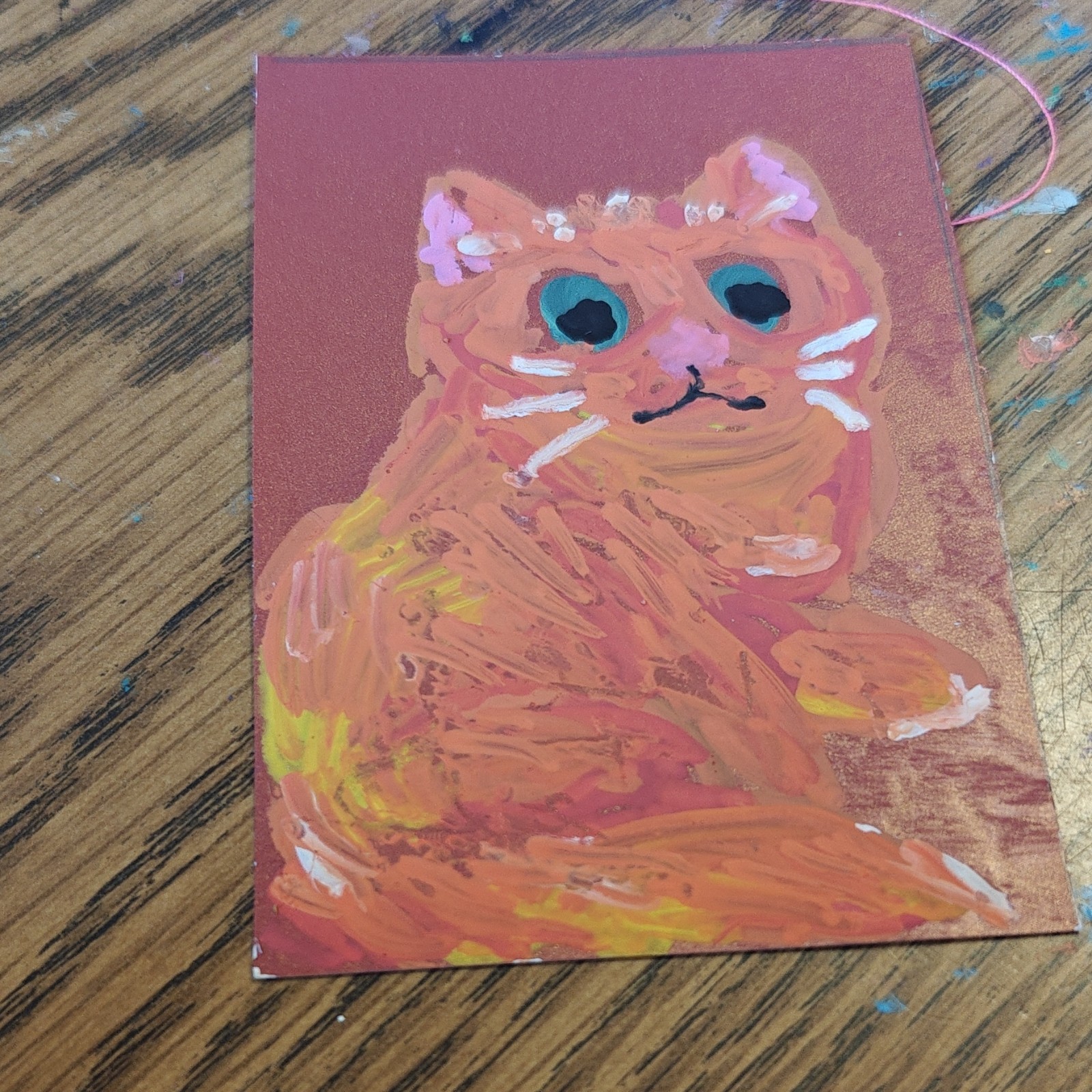 Mika miniature modern cat painting «Ginger friend» paper original unframed