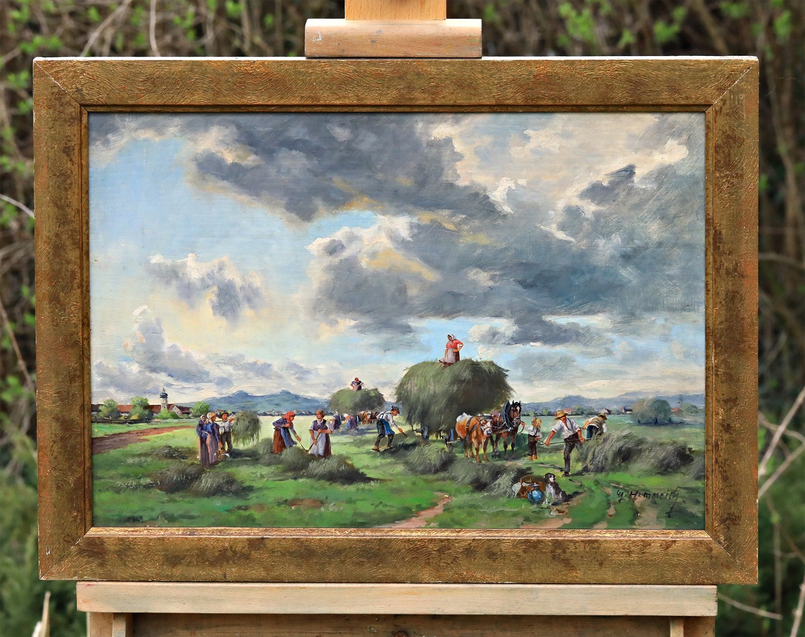 Oil On Canvas, Signed Georg Hemmrich (1874-1939) Harvest Field Landscape