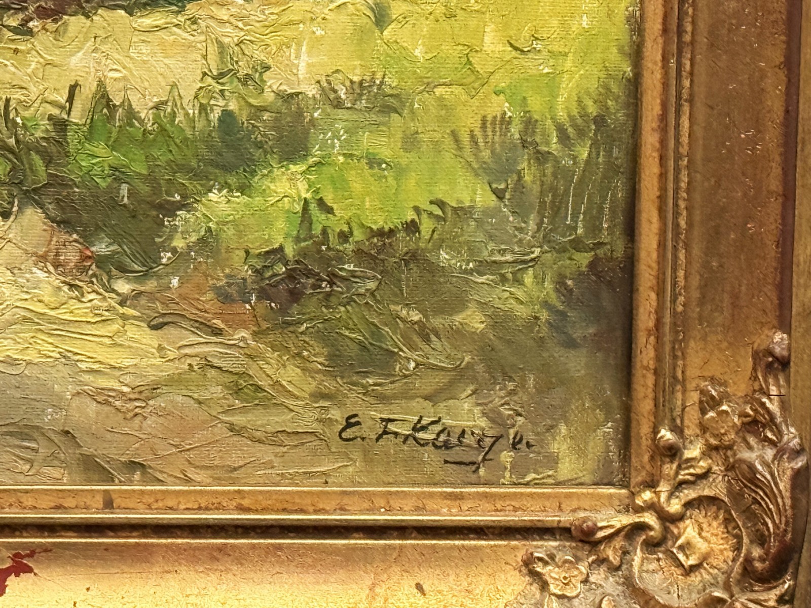 Ernst F. Karger (Austria), VTG E. 20th C Textured O/C Autumnal Landscape, Signed