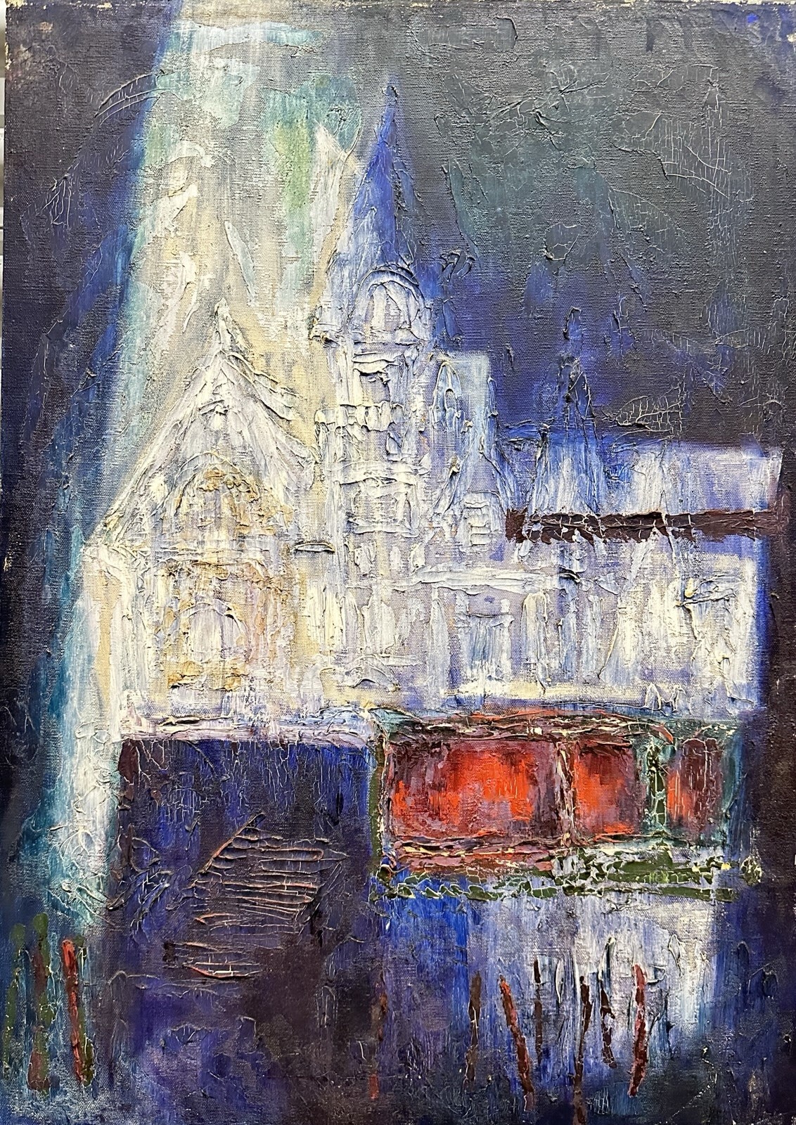 Impasto Oil Painting Abstract Expressionist Moody Blue Colors Architecture Art