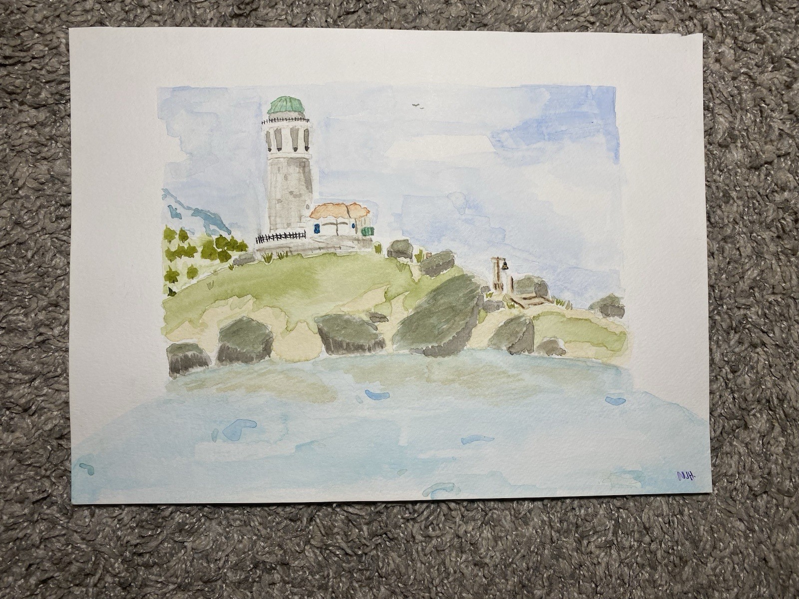 The Lighthouse In Anvil By Nicholas Hagen Original Watercolor 9×12