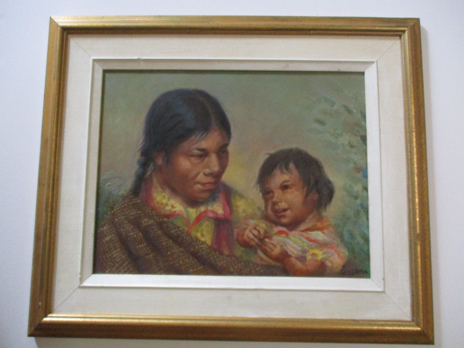 VINTAGE ANTIQUE OIL PAINTING PORTRAIT MEXICAN OR INDIAN WOMAN MOTHER PERSONA