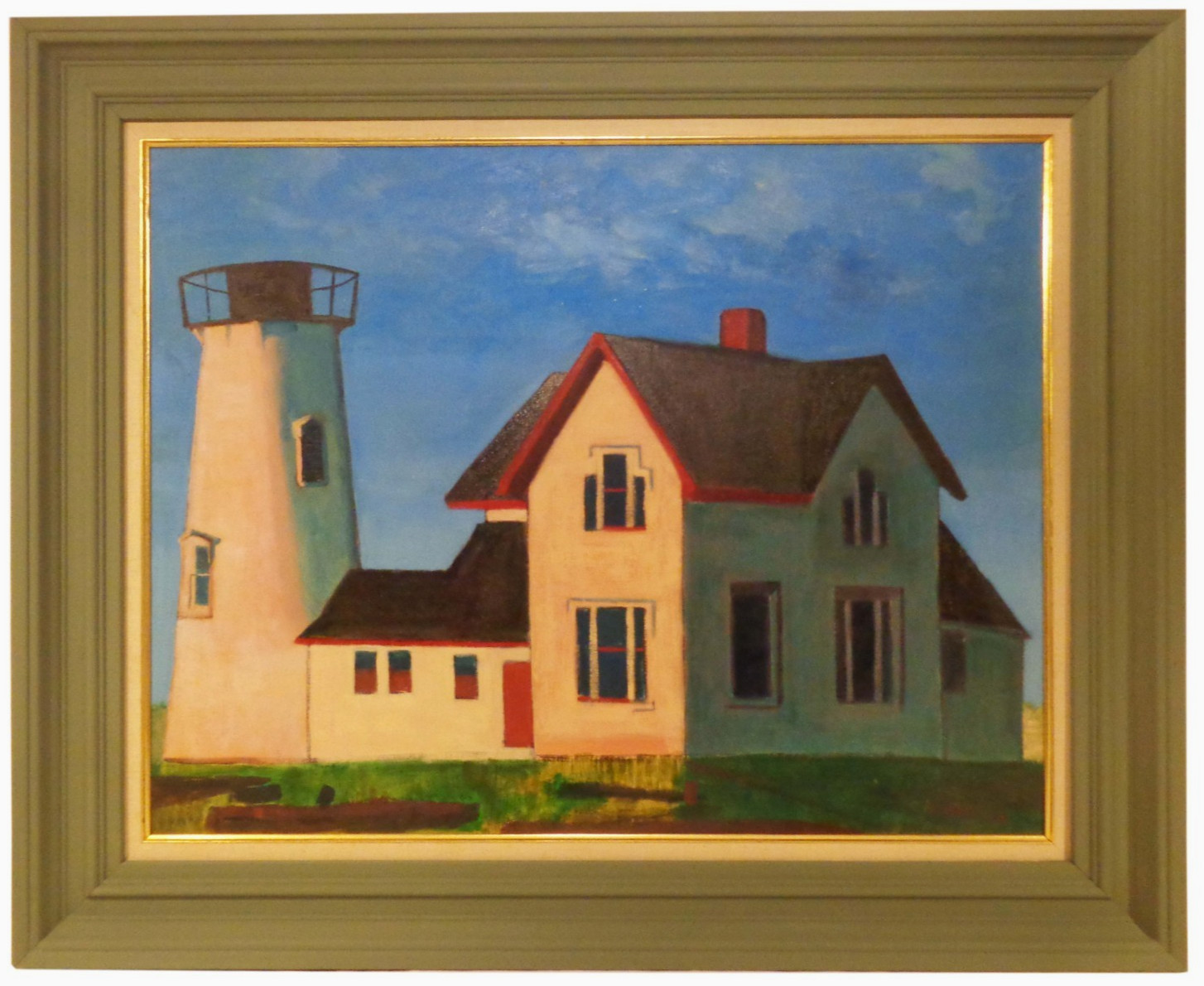 TOBIN, 1957 EASTERN POINT LIGHTHOUSE, CAPE ANN GLOUCESTER MA VINT SGND O/B, FRMD
