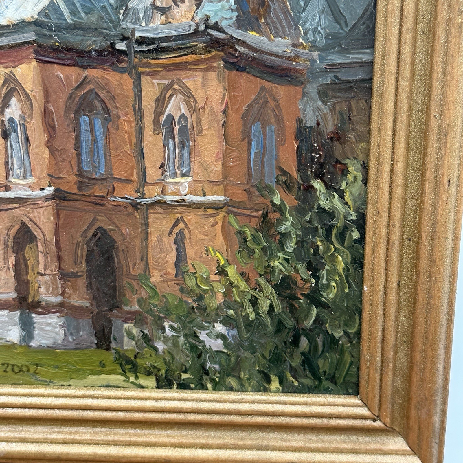 Small Impressionist Oil Canvas Signed Painting Architecture Church Building