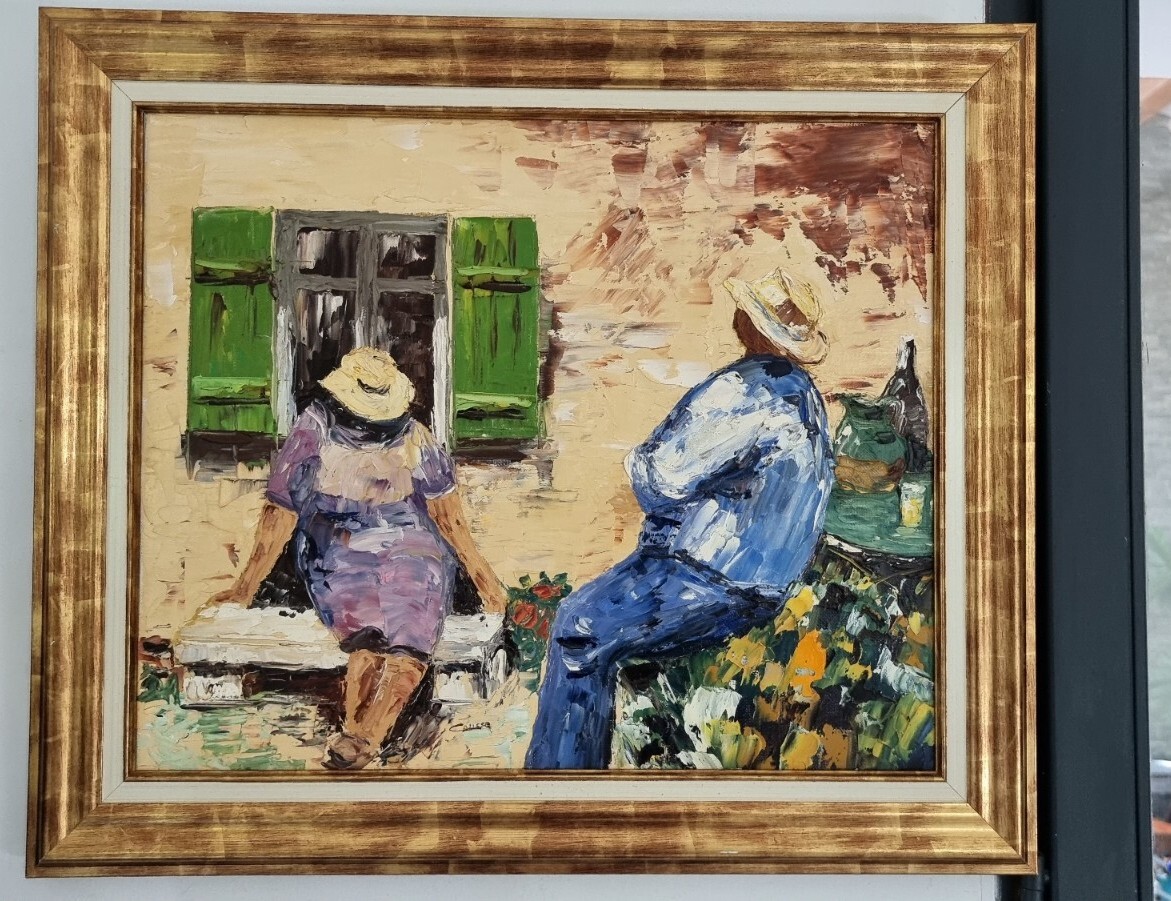 Oil On Canvas Genre Scene Farmer Signed Causse. Painting Ambrogiani