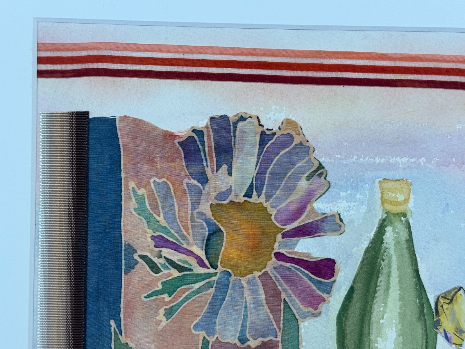ELLEN WOLF BACKER SIGNED FLORAL PAINTING WATERCOLOR COLLAGE STILL LIFE ART 2000
