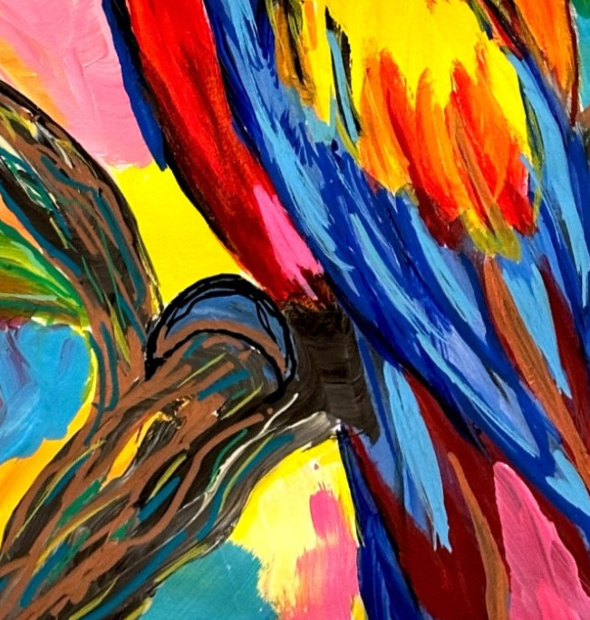 Original Parrot Bird 11×14 Paper Botanical Expressionist Painting Signed Art