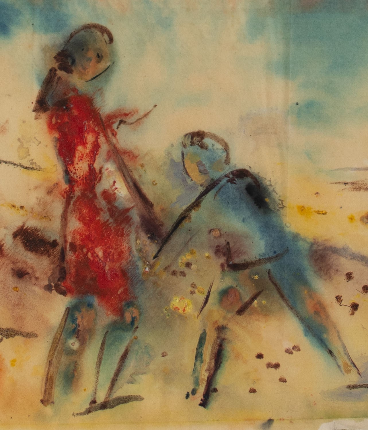 Gerhard Schulte-Dahling Children Beach Genre Postwar Sign Watercolor Paper 1956