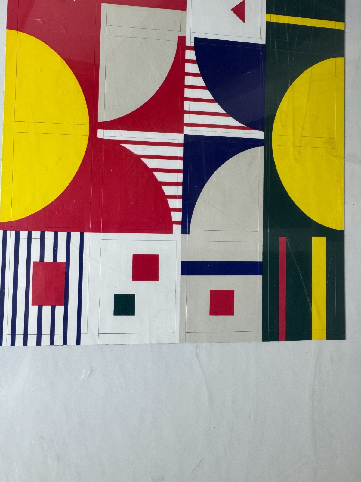 Vintage Geometric Abstract Mixed Media Composition Silver Tone Metal Framed