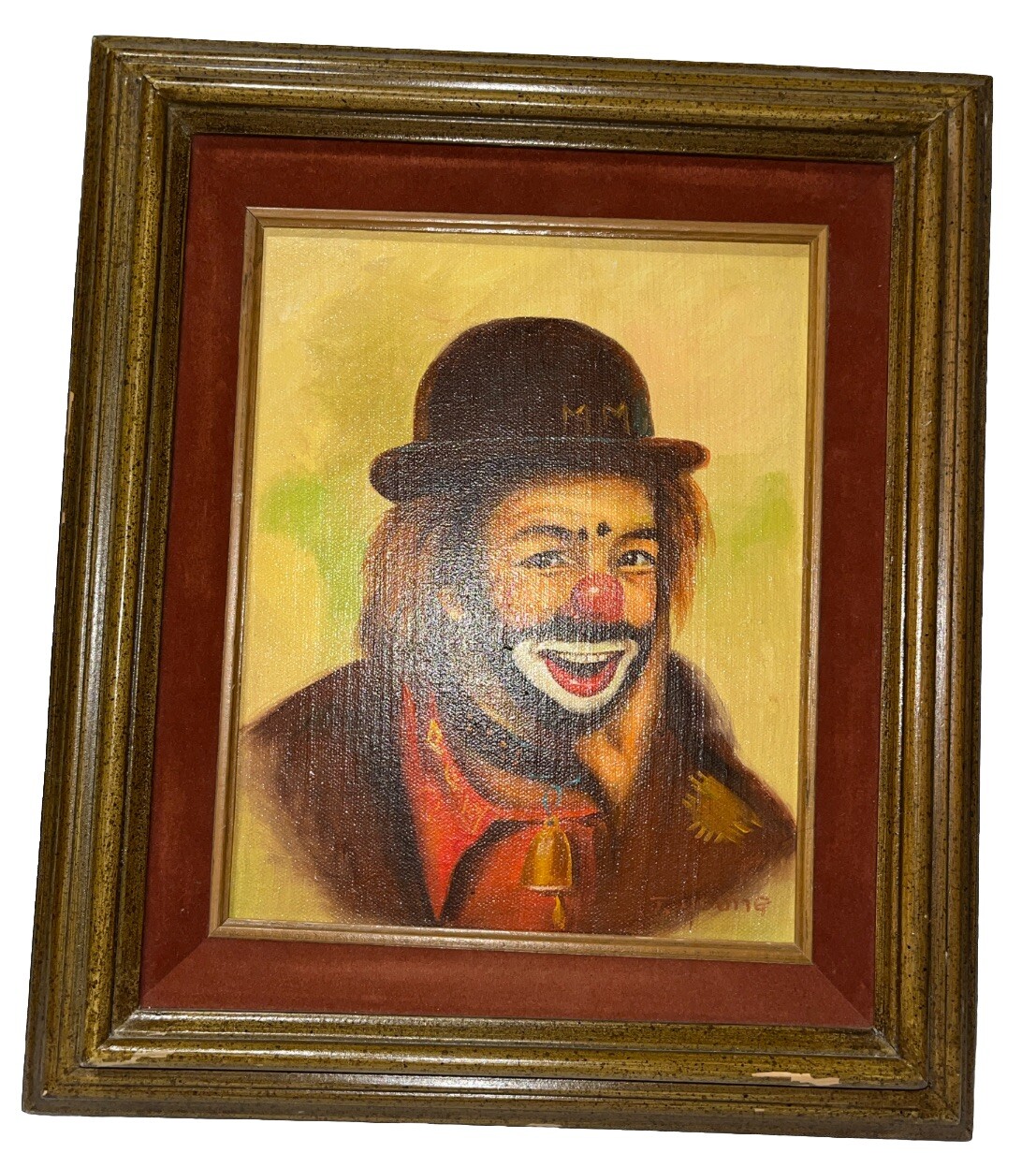 Clown Painting J. Young Framed Matted Home Gallery Oil Certified Circus Vintage