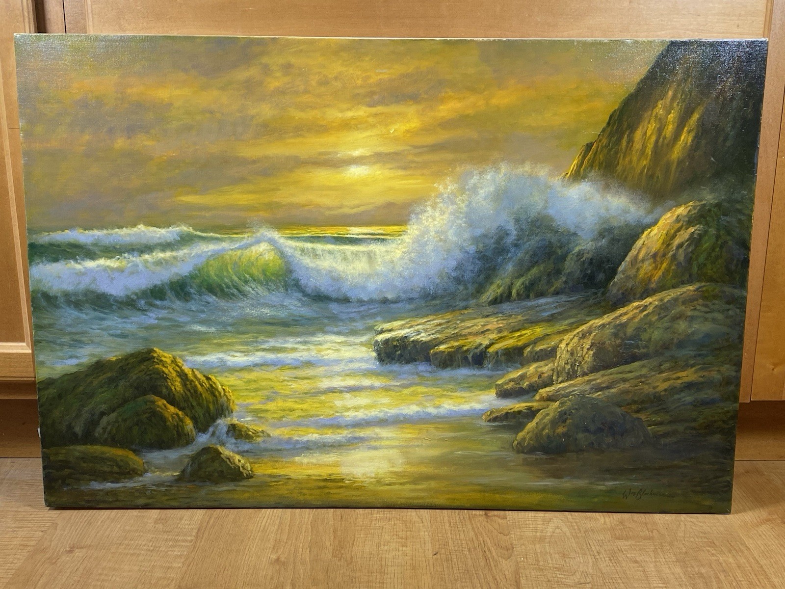 Signed William H. Blackman (American b 1930)»Golden Tide» Seascape Painting 2011