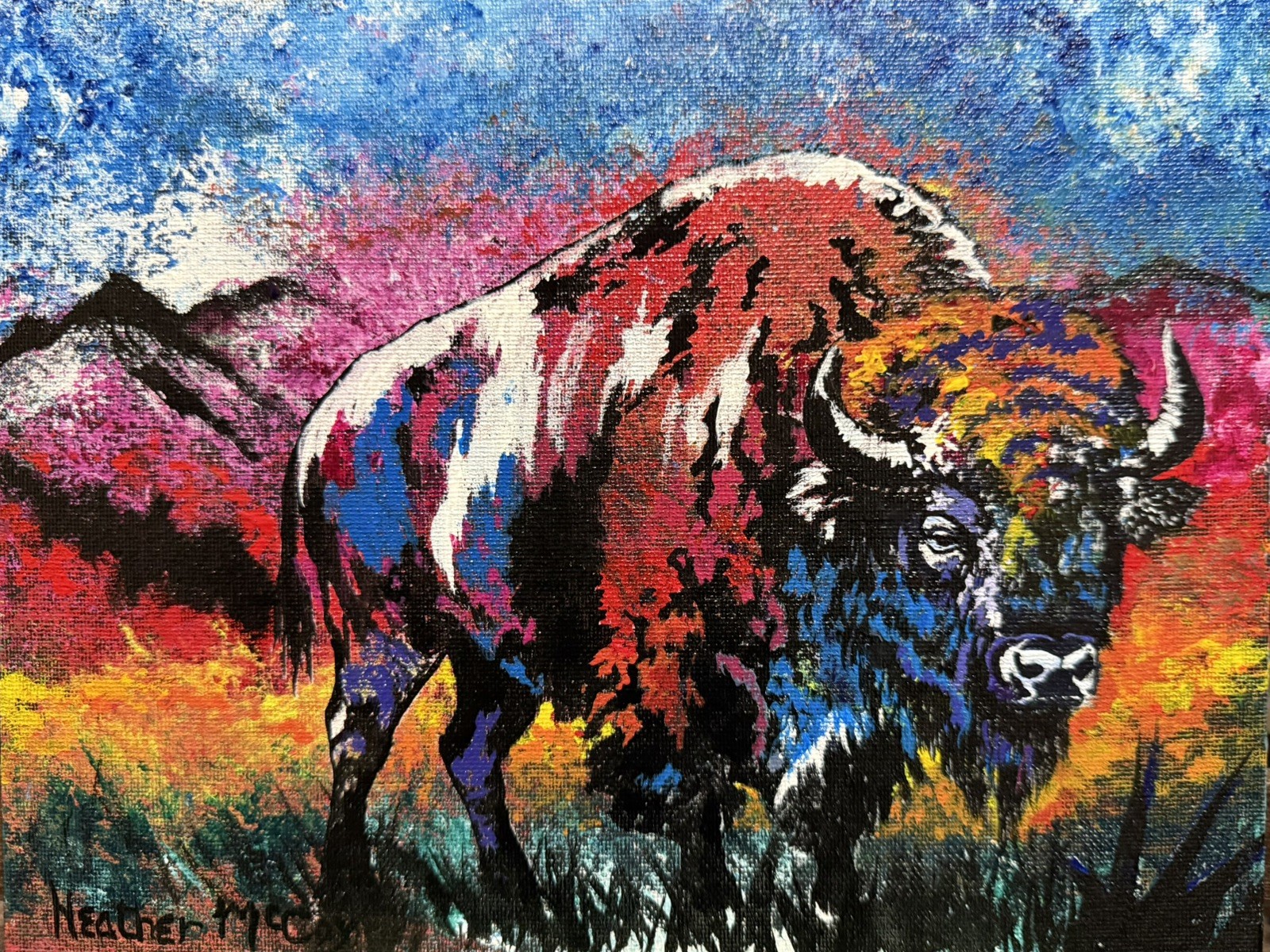 Original 8×10 Bold Americana Buffalo Acrylic painting Expressionism Art