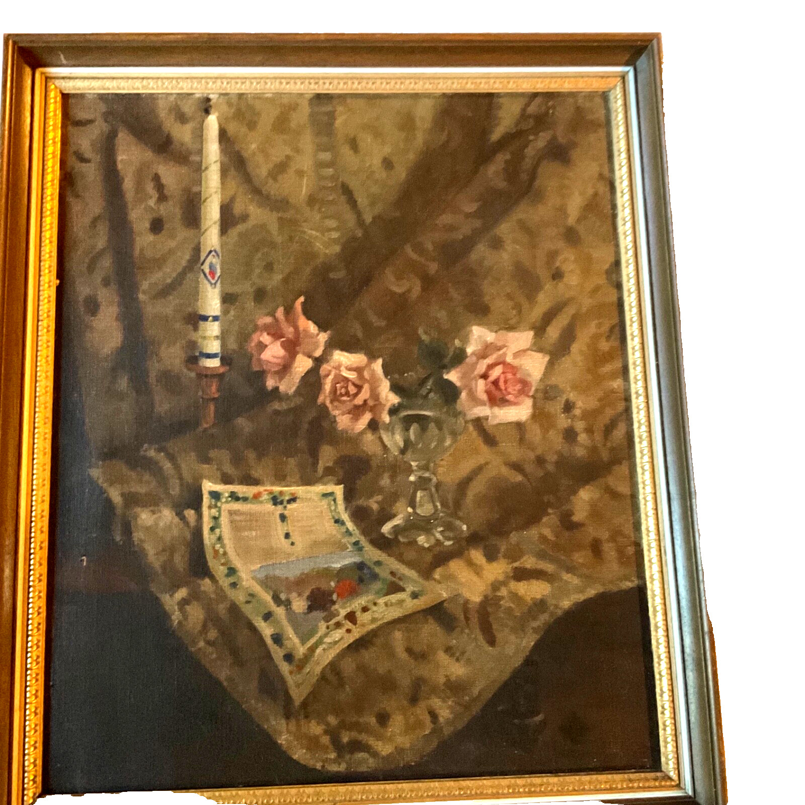 Victorian antique roses flower floral hand painted original oil PAINTING rug