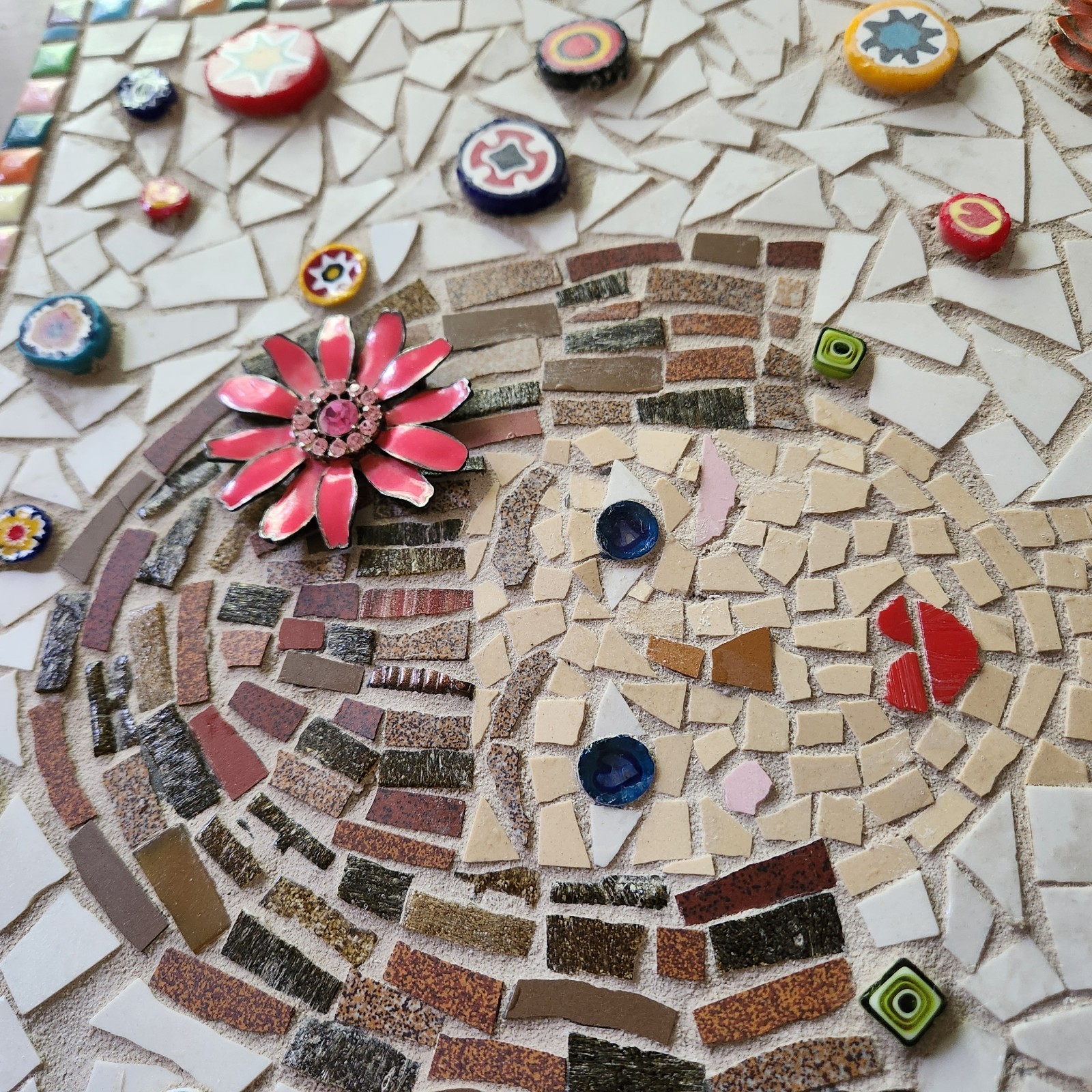 13×13″ Handmade Mosaic Portrait Wall Art, Colorful Folk Art Woman Tile Panel