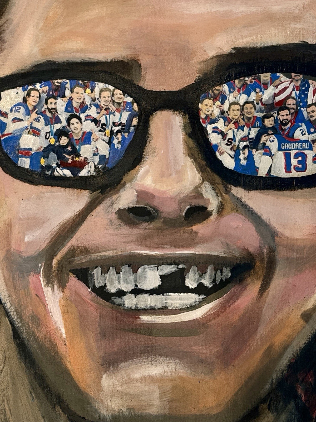 XL Colorful Abstract Painting Jack Hughes Entire USA HOCKEY Team GOLD Metal WIN