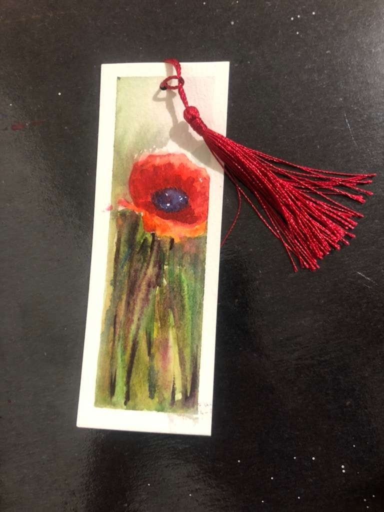 Original hand painted poppy Flowers bookmark
