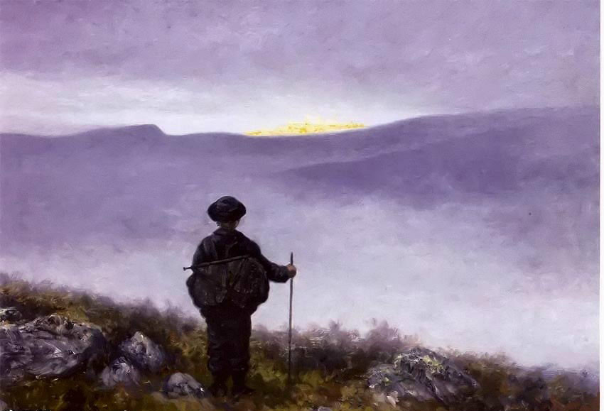 Oil painting Theodor Severin Kittelsen – Soria moria slott castle with figure NR